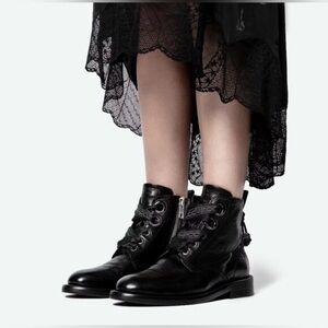 Zadig & Voltaire Black Leather Ankle Boots Size 41